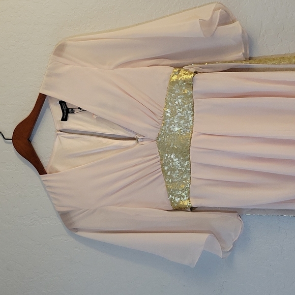 LONDON DRESS CO Sheer Sequined Attached Belt Flowy Wrapped Elegant Dress… - Picture 3 of 16